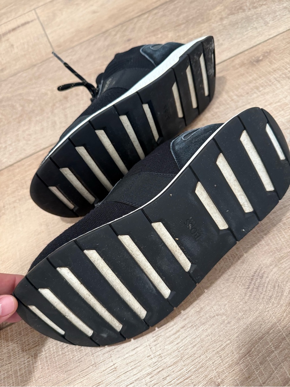 BOSS Black Knit Slip-On Lace Sneakers with White Sole - Picture 3 of 5